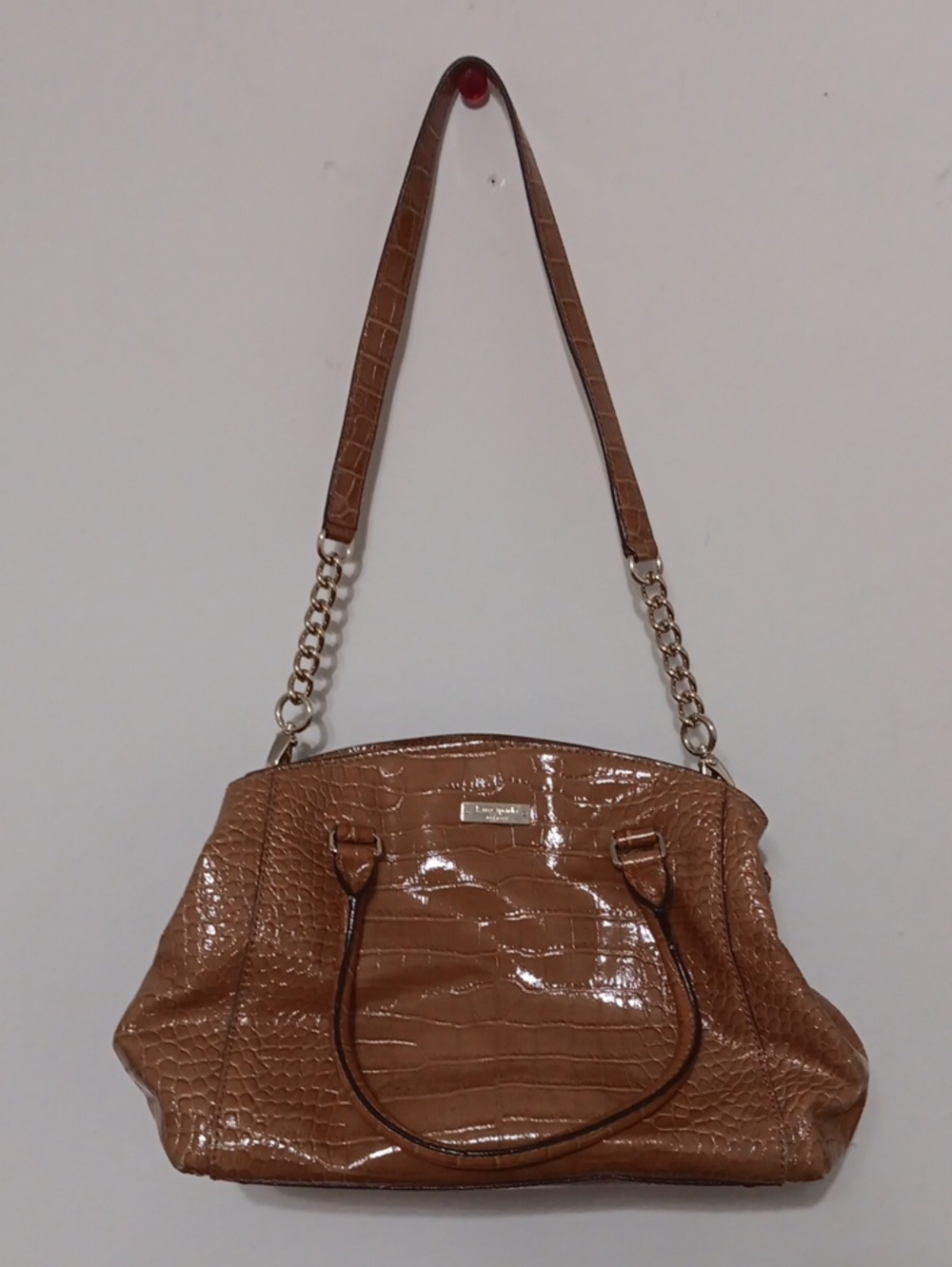 Kate Spade Chambers Street Sloan Satchel Croc Brown Patent Leather Gold Chain
